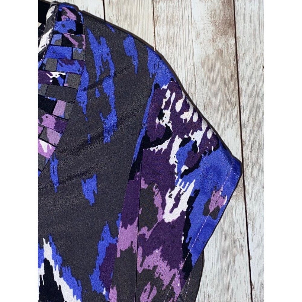 5/48 Purple Blue Multicolor Short Sleeve Tie Waist Dress Size XS Saks - Picture 3 of 11